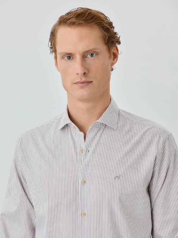 Regular Fit Shirt With Open Collar In BCI Cotton With Stripes Elegant Men's Cashmere