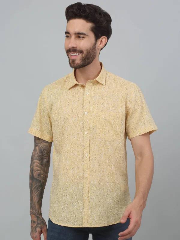 Men's Yellow Casual Abstract Print Half sleeve Shirt Dynamic Men's High