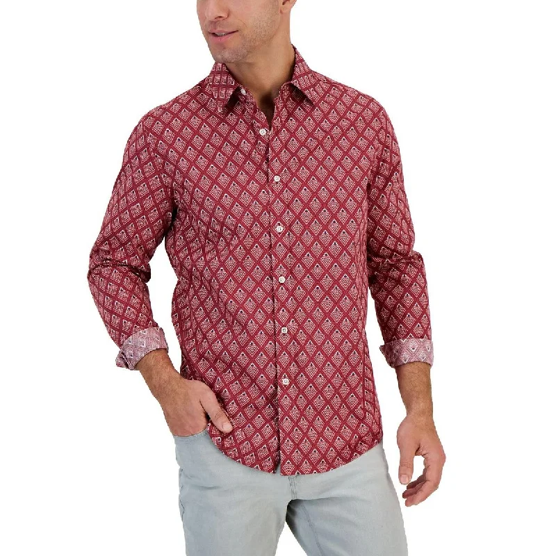 Club Room Mens Cotton Printed Button-Down Shirt Laid