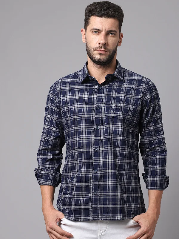 Men's Navy Blue Casual Medium Checks Full Sleeve Shirt Hip Men's Urban