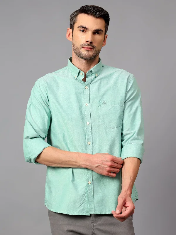 Men's Green Casual Plain Full Sleeve Shirt Confident Men's High