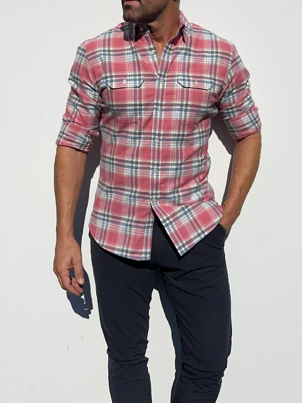 Coral, White & Blue Utility Flannel- Small Batch #352 Tough Men's Military