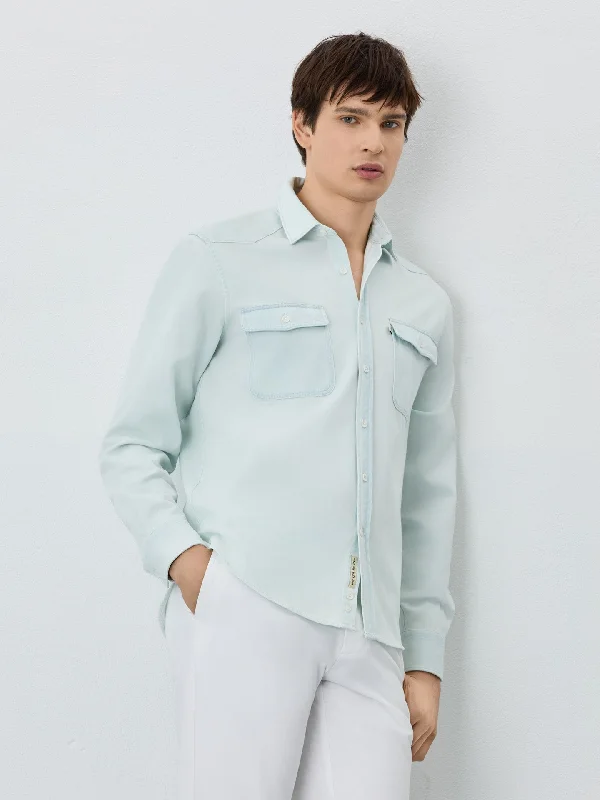 Relaxed Fit Denim Shirt With Patch Pockets In Cotton Beach