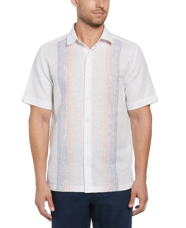 Linen Blend Gradient Stripe Panel Shirt Vacation