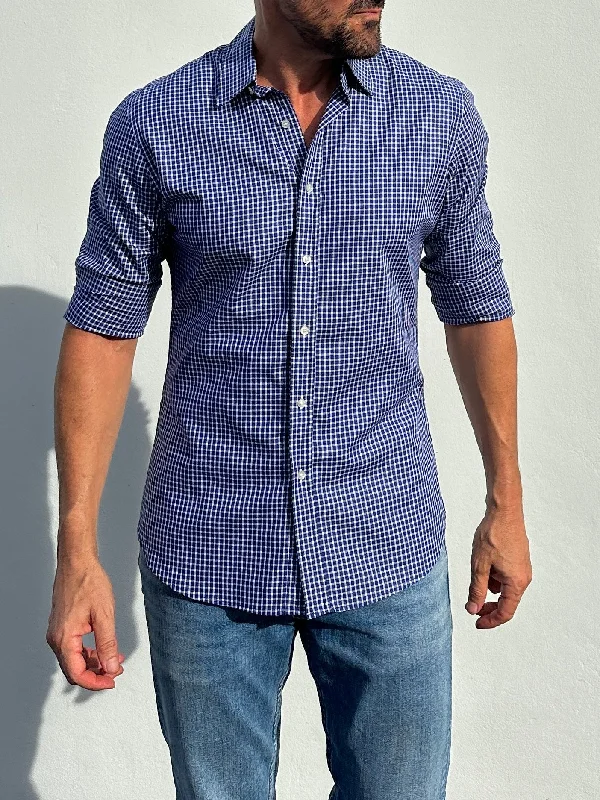 Navy & White Plaid Twill- Small Batch #557 Casual Men's Short