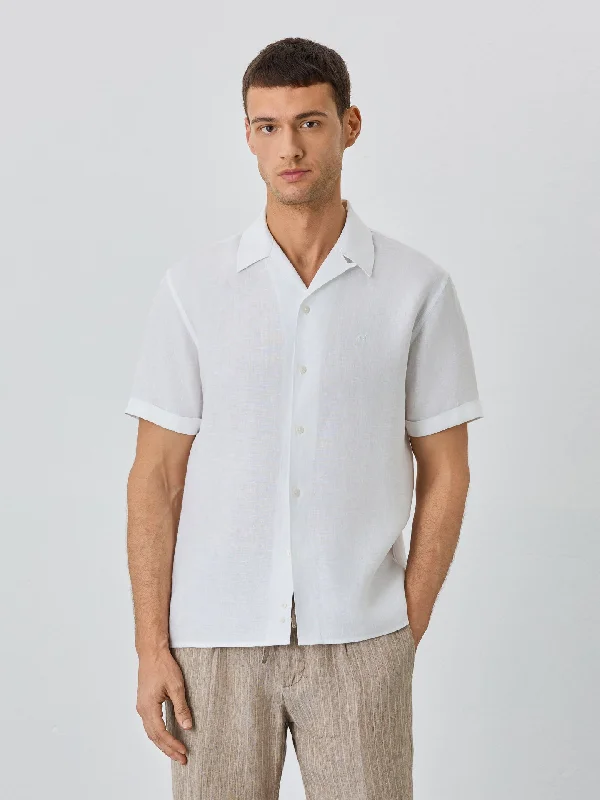 Regular Fit Shirt With Cuba Collar And Short Sleeves In Linen Vacation