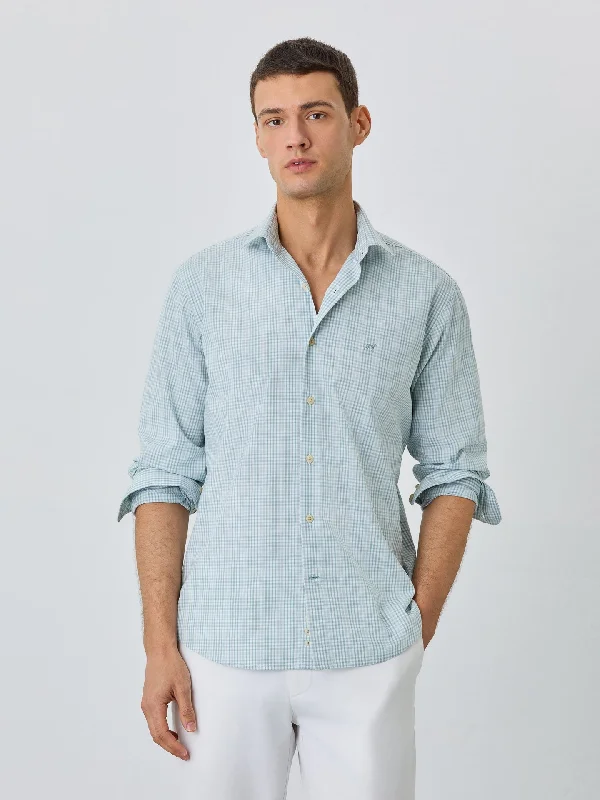 Regular Fit Shirt With Open Collar In BCI Cotton With Checks Earthy Men's Sustainable 