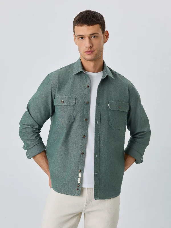 Regular Fit Shirt With Flap Pockets In Cotton Washed Denim Sporty Men's Athleisure 