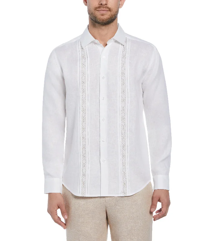 Cross Dye Linen Pintuck Embroidered Panel Shirt Modern Men's 