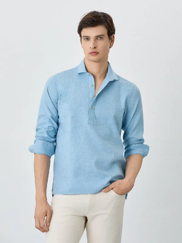 Regular Fit Shirt With Polo Shirt Collar In Cotton-linen Blend Sharp Men's Italian