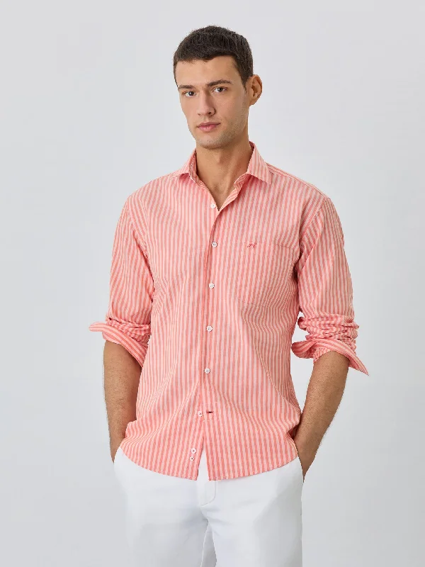 Slim Fit Shirt With Chest Pocket in BCI Cotton With Stripes Refined Men's Hand