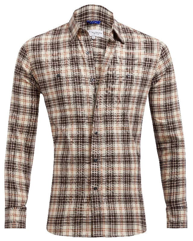 Tan & Brown Plaid Flannel- Small Batch #448 Elegant Men's Formal 