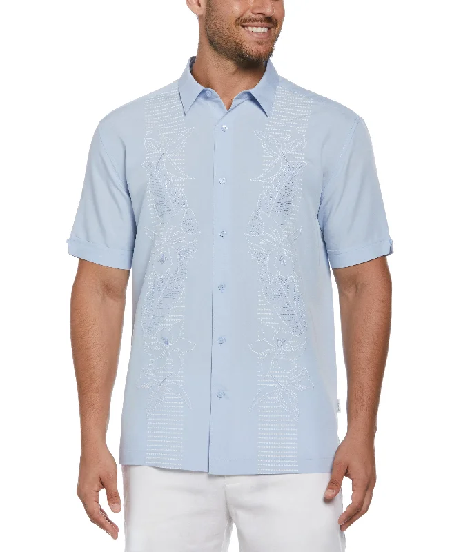 Floral Embroidered Panel Shirt Casual Men's Short