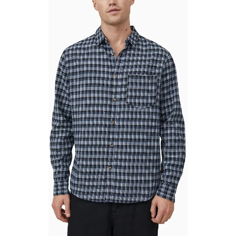 Cotton On Mens Cotton Checkered Button-Down Shirt Dynamic Men's High