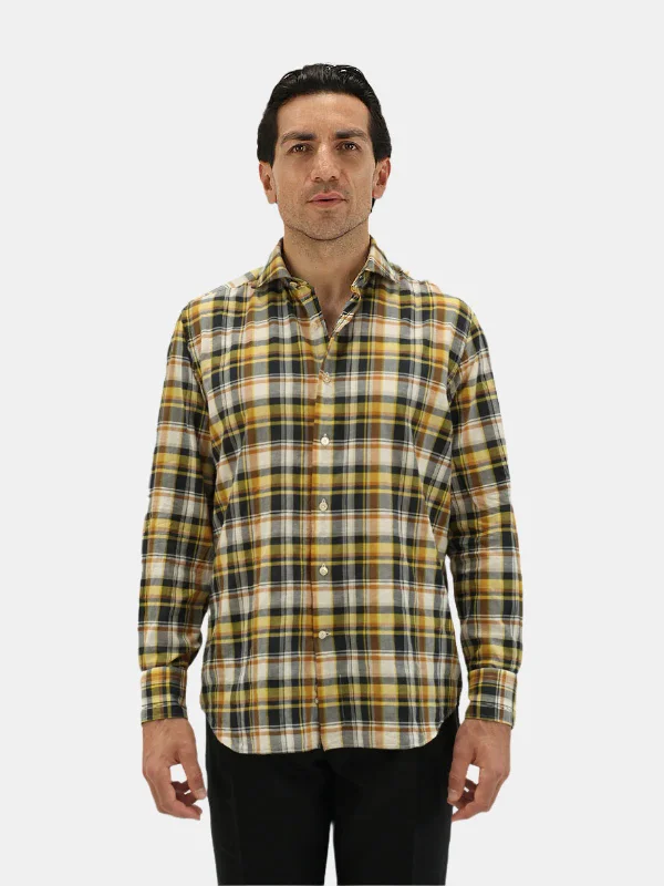 Black & Yellow Madras Spread Collar Shirt Confident Men's High