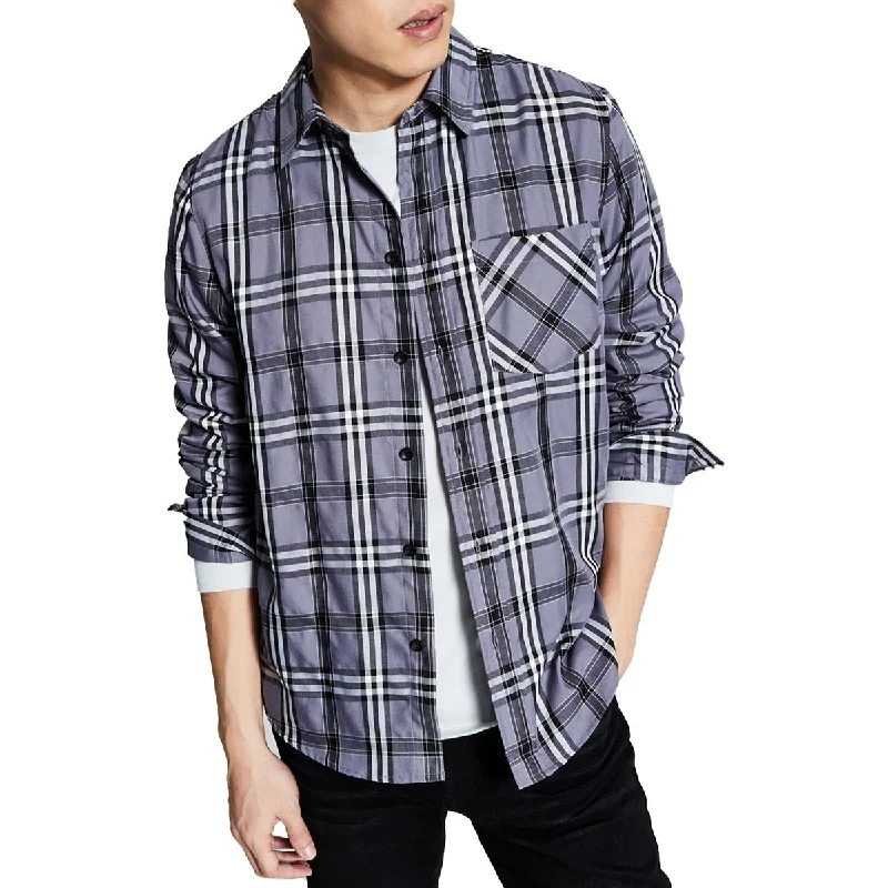 And Now This Mens Woven Plaid Button-Down Shirt Youthful Men's Anime