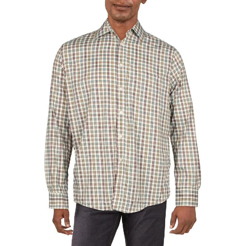 Club Room Mens Plaid Collared Button-Down Shirt Polished Men's Satin