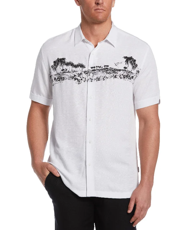 Scenic Print Textured Shirt Minimalist Men's Casual 