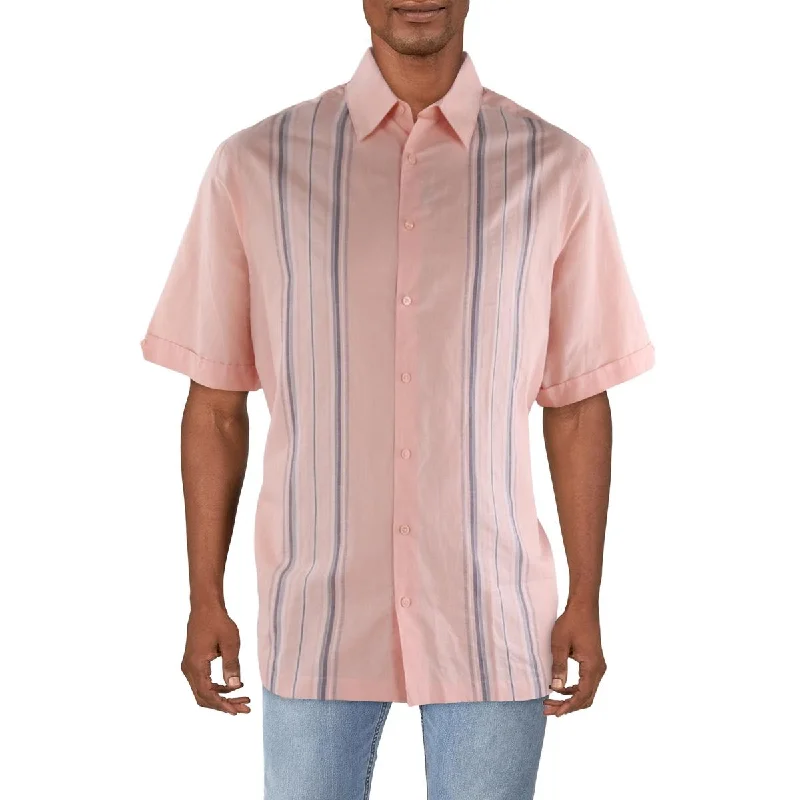 Cubavera Mens Big & Tall Striped Short Sleeve Button-Down Shirt Bold Men's Statement