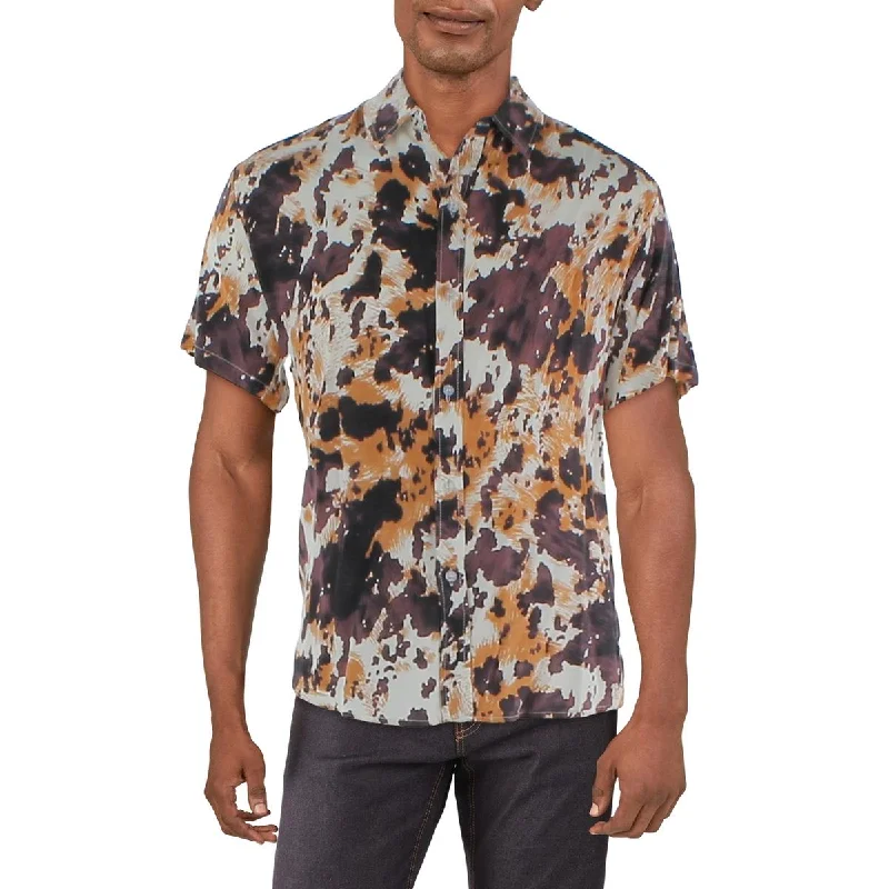 Denim Bay Mens Printed Short Sleeve Button-Down Shirt Edgy Men's Punk