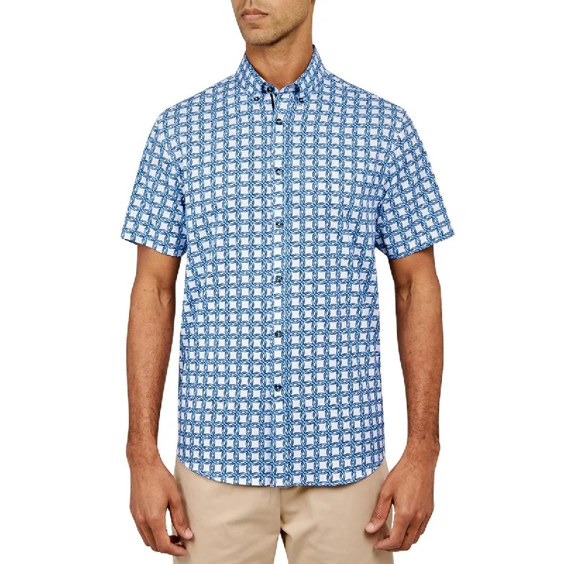 Society of Threads Mens Collared Short Sleeve Button-Down Shirt Unique Men's Patch