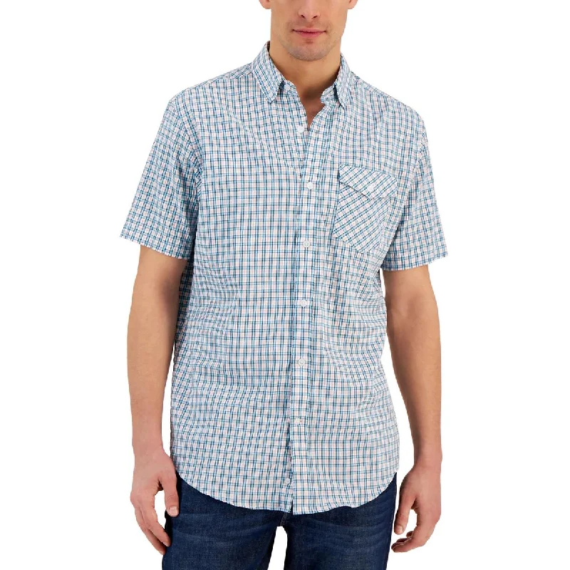 Club Room Mens Plaid Woven Button-Down Shirt Trendy Men's Scandinavian