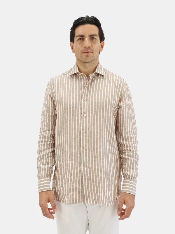 Cinnamon Stripe Linen Spread Collar Shirt Confident Men's Power