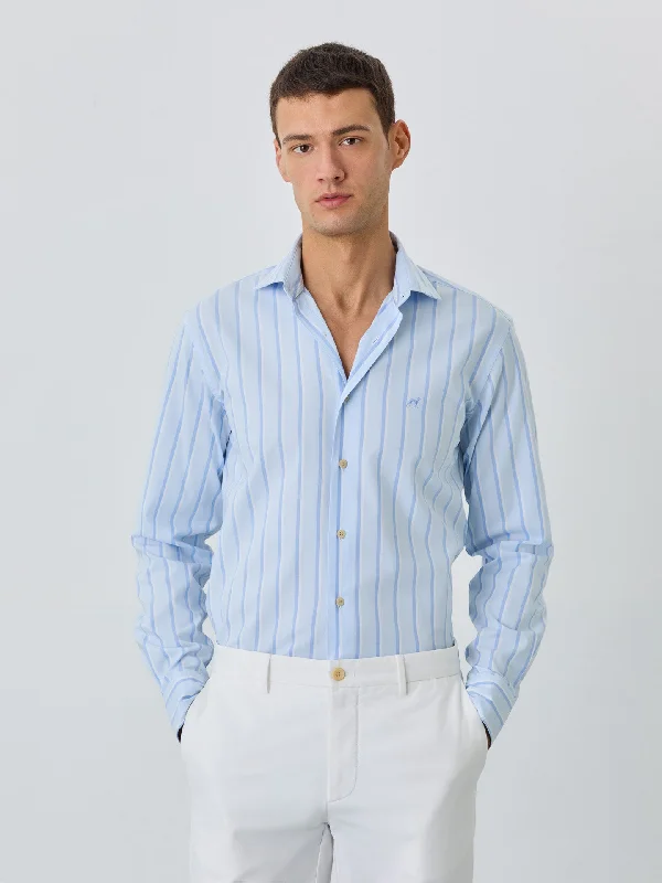 Slim Fit Shirt With Open Collar In BCI Cotton With Stripes Cozy Men's Winter