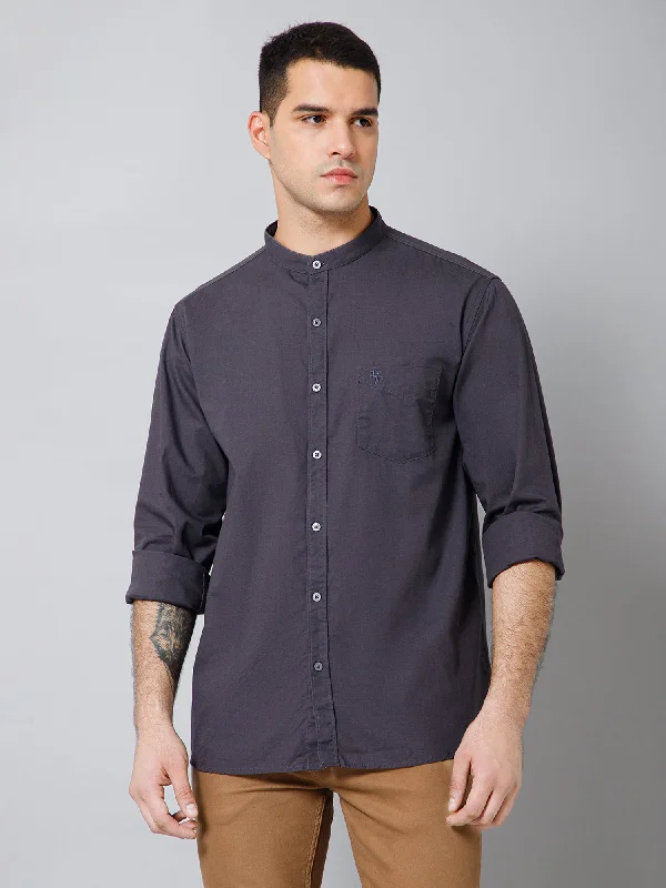 Men's Dark Grey Casual Plain Full Sleeve Shirt Athletic Men's High