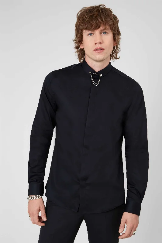 Lynton Skinny Fit Black Shirt Traditional Men's Wool