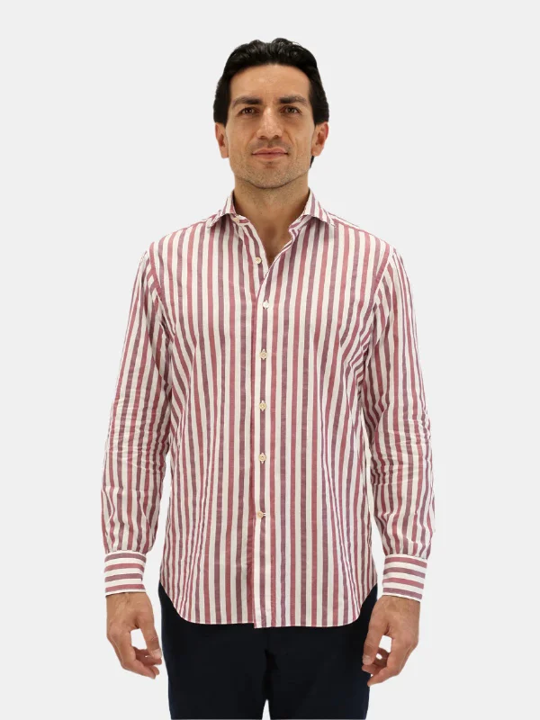 Mixed Berry Bengal Stripe Spread Collar Shirt Trendy Men's Oversized