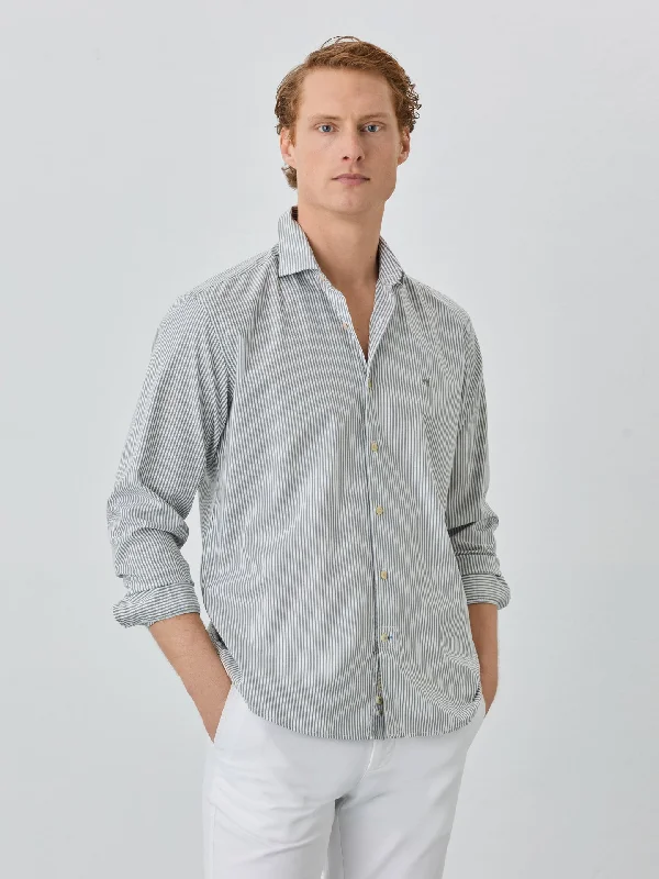 Regular Fit Shirt With Open Collar In BCI Cotton With Stripes Gym