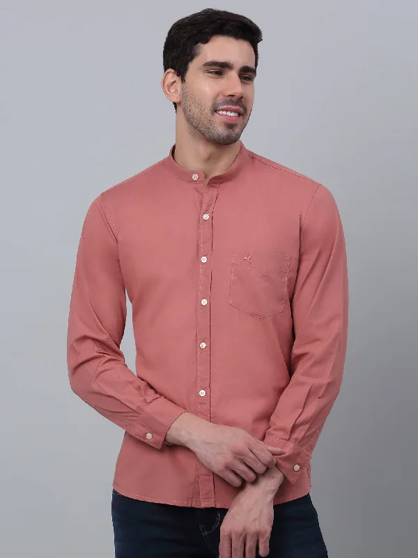 Men's Dark Peach Casual Plain Full Sleeve Shirt Sharp Men's Italian