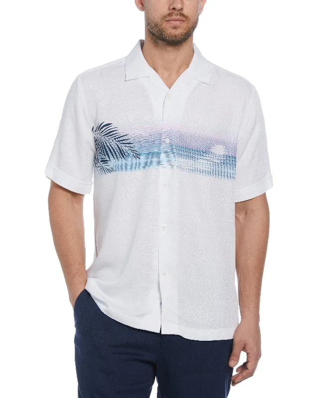 Sunset Chest Print Cuban Collar Shirt Modern Men's 