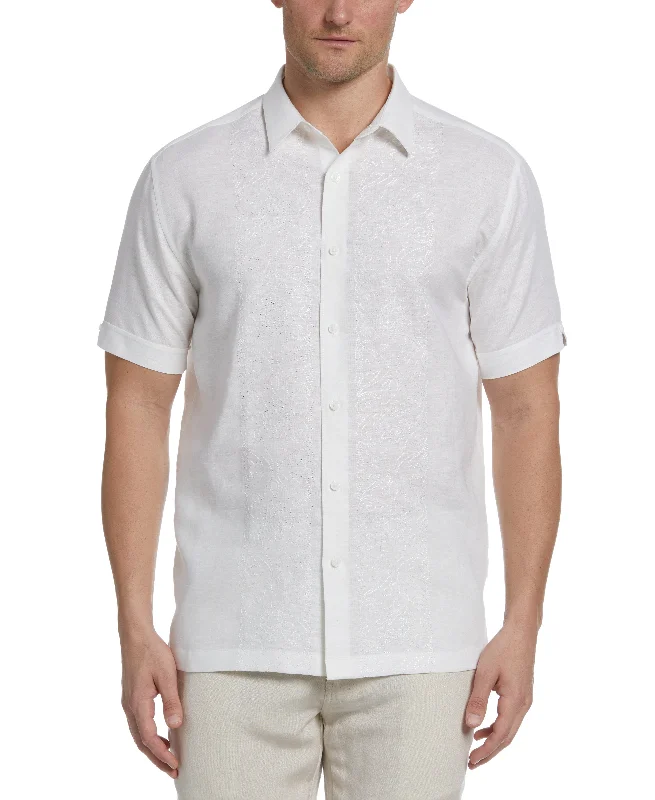 Linen Blend Tonal Embroidered Panel Shirt Relaxed Men's Australian 