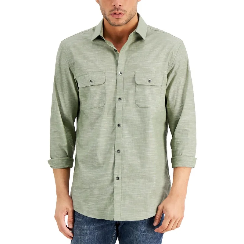 Alfani Mens Cotton Regular Fit Button-Down Shirt Gym