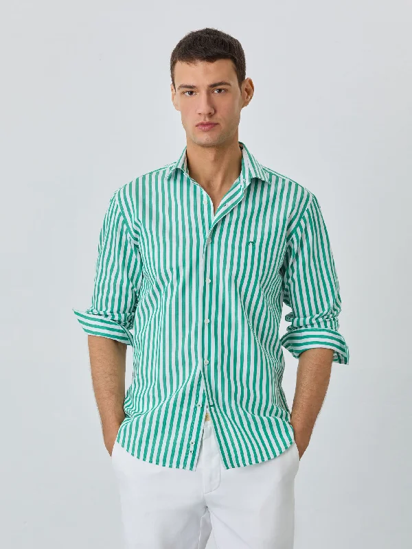 Slim Fit Shirt With Button Down Collar In BCI Cotton With Stripes Masculine Men's 