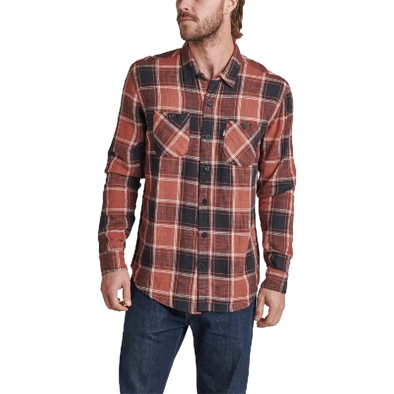 Reef Mens Hedford Cotton Plaid Button-Down Shirt Sophisticated Men's French