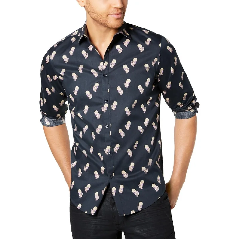 INC Mens Printed Collared Button-Down Shirt Trendy Men's Oversized