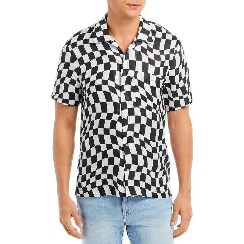 Solid & Striped Mens The Cabana Linen Checkered Button-Down Shirt Modern Men's Geometric