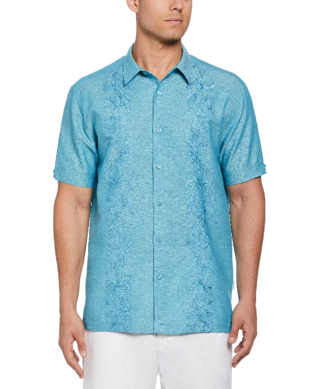 Linen Blend Tropical Embroidery Panel Shirt Relaxed Men's Australian 