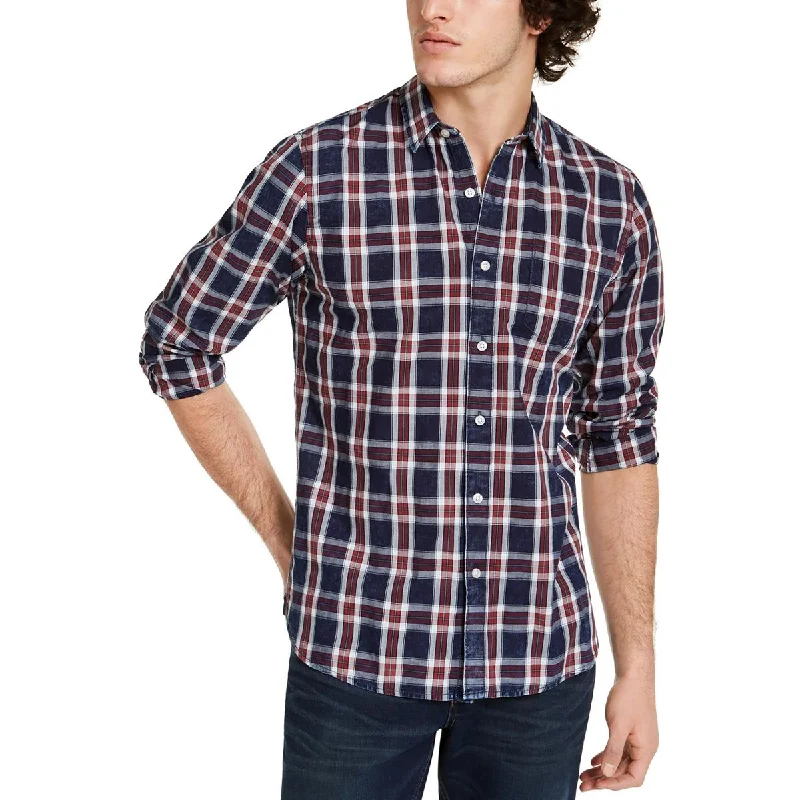 Sun + Stone Mens Plaid Cotton Button-Down Shirt Modern Men's 