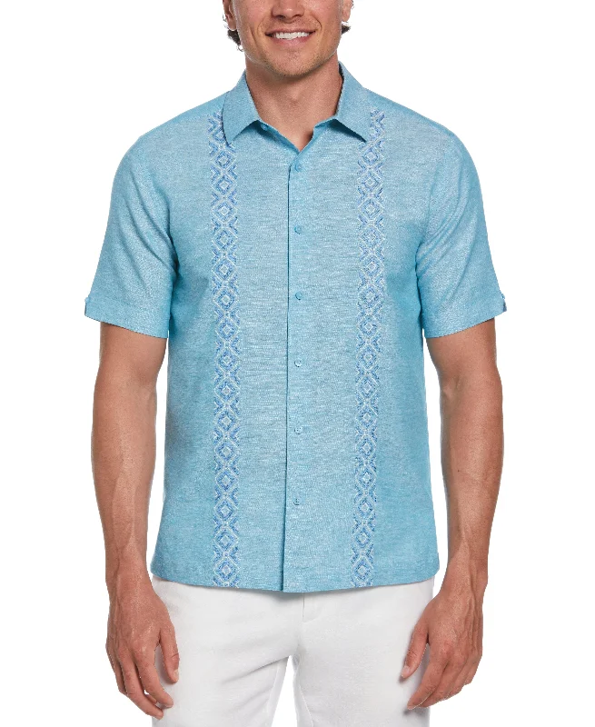 Linen Blend Argyle Embroidered Chambray Shirt Gym