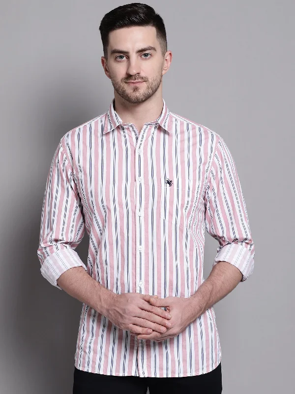 Men's Light Peach Casual Narrow Stripe Full Sleeve Shirt Organic