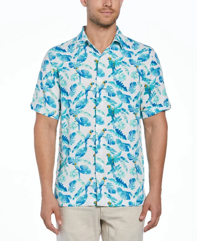 Tropical Parrot Print Shirt Sleek Men's Contemporary 