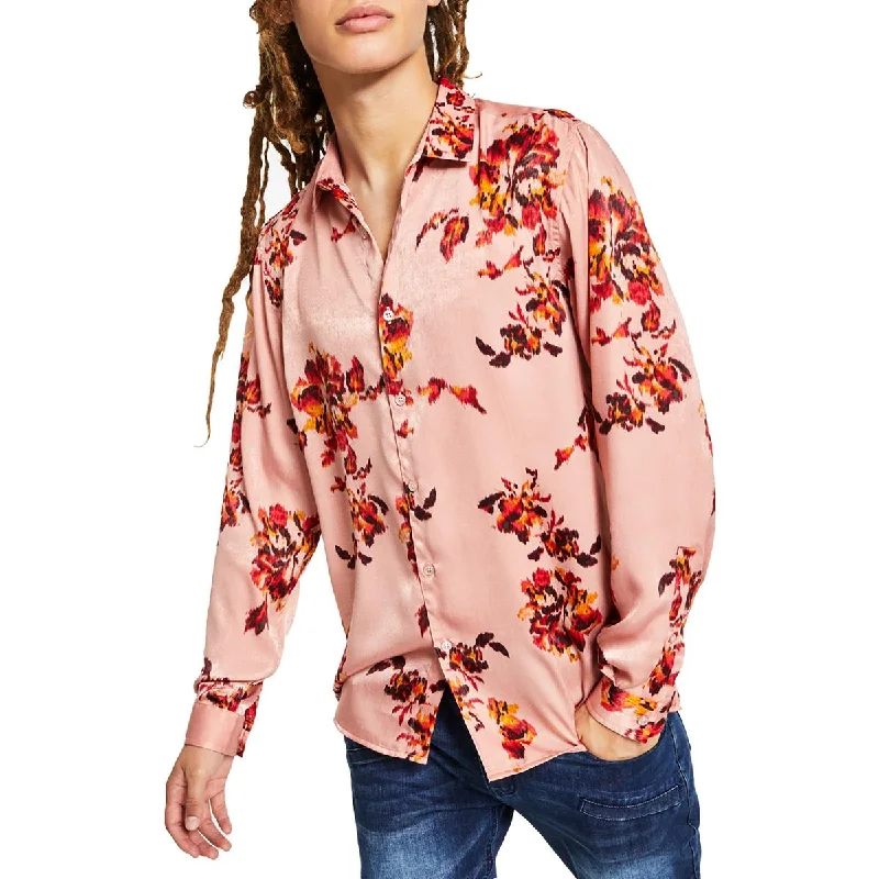 INC Mens Satin Floral Button-Down Shirt Modern Men's Tech