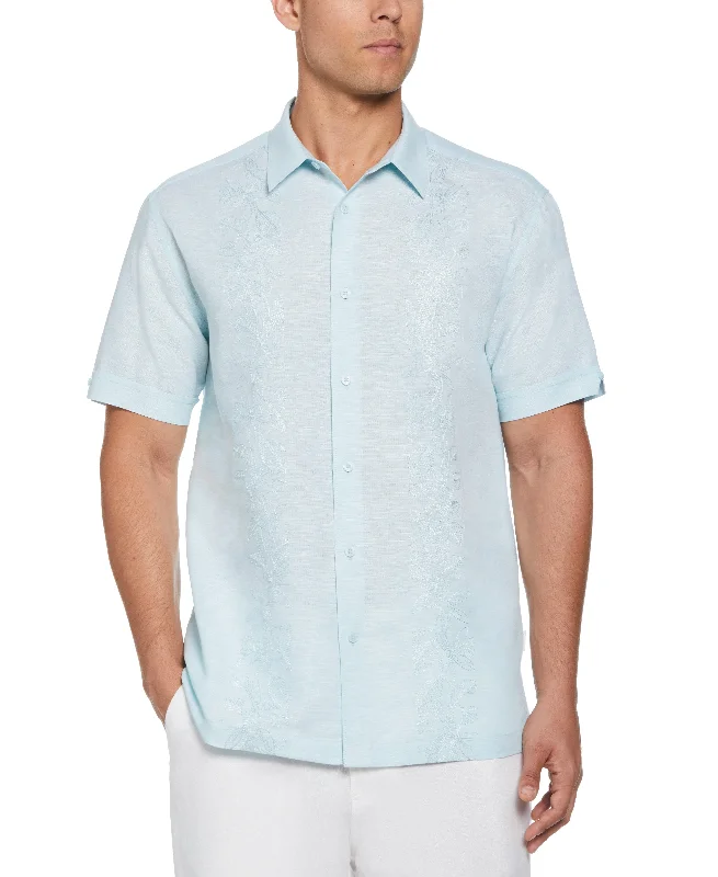 Linen Blend Tropical Embroidery Panel Shirt Dynamic Men's Glow