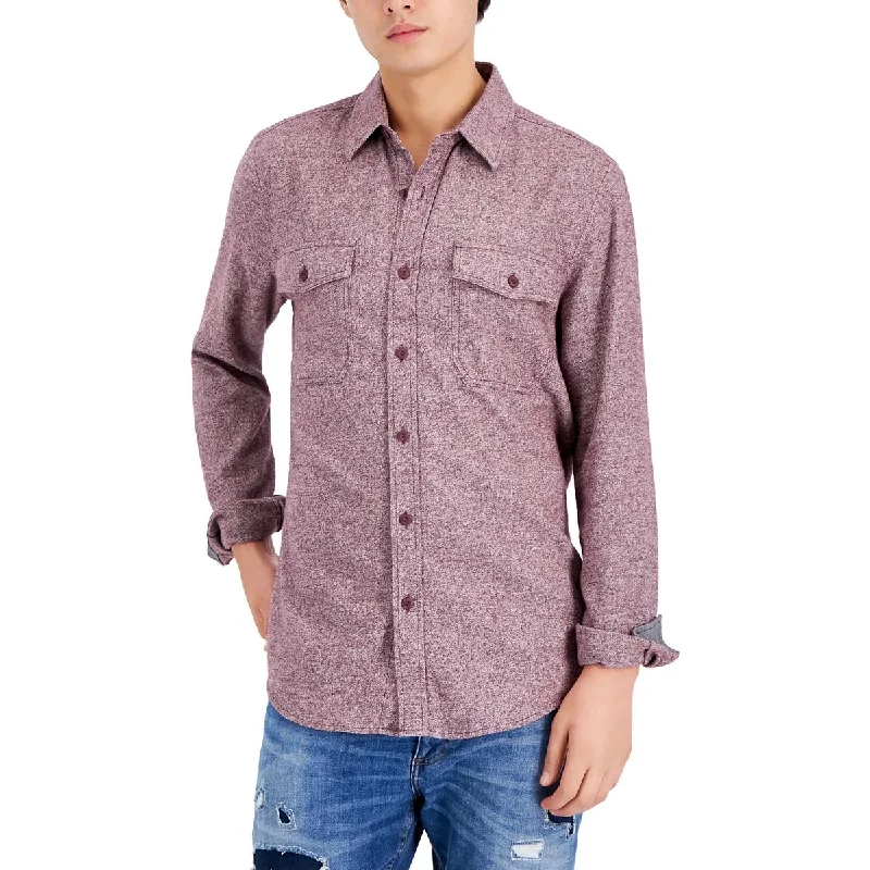 Sun + Stone Mens Cotton Collared Button-Down Shirt Laid