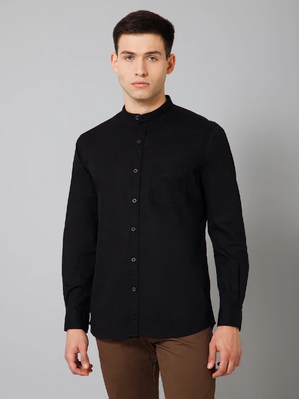 Men's Black Casual Plain Full Sleeve Shirt Athletic Men's High