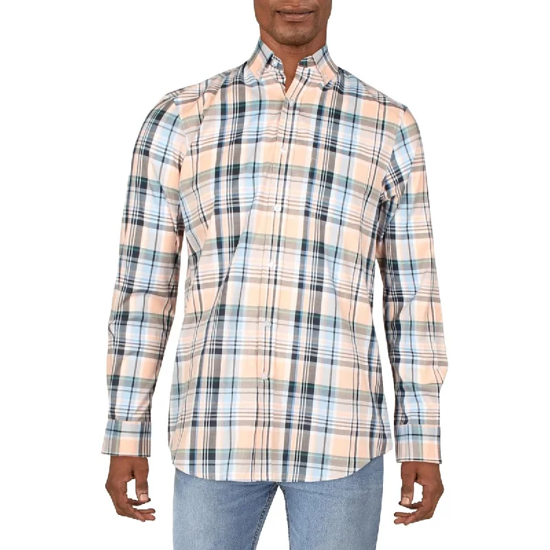 Club Room Mens Plaid Stretch Button-Down Shirt Polished Men's Satin